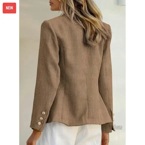 Tweed Blazer Double Breasted Long Sleeve Open Front Work Office - Picture 5 of 8